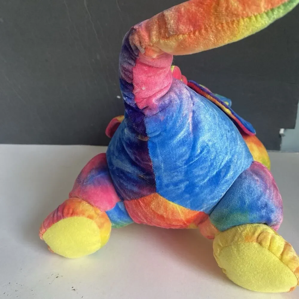 Vtg CHOSUN Plush Tie Dye Dragon w/ Squeaker Squeeze Roar Video